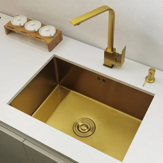 Goldene Küchenspüle aus Edelstahl 304, über der Theke oder unter der Montage, einzelne kleine Bar, goldenes Waschbecken