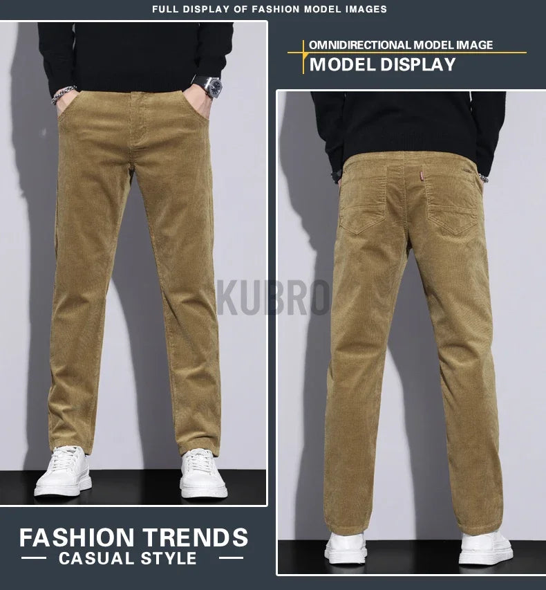 KUBRO High Quality Corduroy Fabric Men's Business Casual Trousers Autumn Korean Style Small Straight Slim Versatile Cargo Pants.