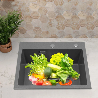 Küchenspüle, Quarzstein-Waschbecken, Abflussrohr, Abflusskorb, 55 x 45 cm, drehbarer Abfluss, Waschbecken für Badezimmer