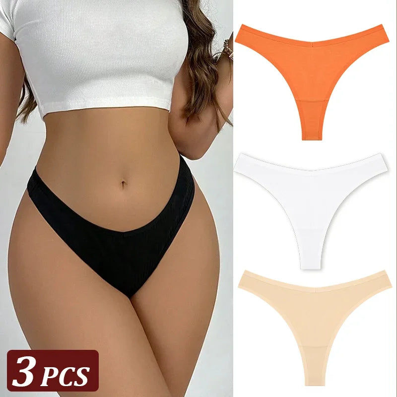 3Pcs/Set Seamless Thong Cotton Women Thin Strap Low Waist High Flexibility Panty Sexy Underwear Ladies Briefs T-back Soft Women