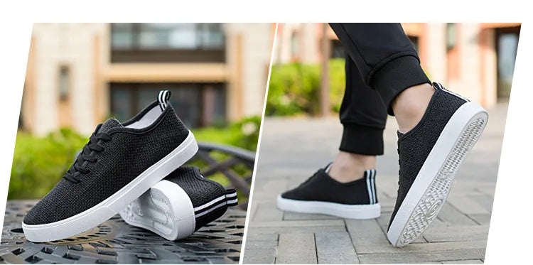 Men's Canvas Shoes Summer Breathable Lightweight Korean Style Shallow Mouth Loafers Non-slip Casual Lace Up Walking Sneakers.