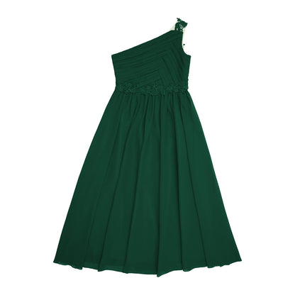Mädchen Hochzeit Brautjungfer Kleid One Shoulder Elegante Guipure-Spitze Geraffte Chiffon Maxi Party Kleider Geburtstag Abend Abendkleid