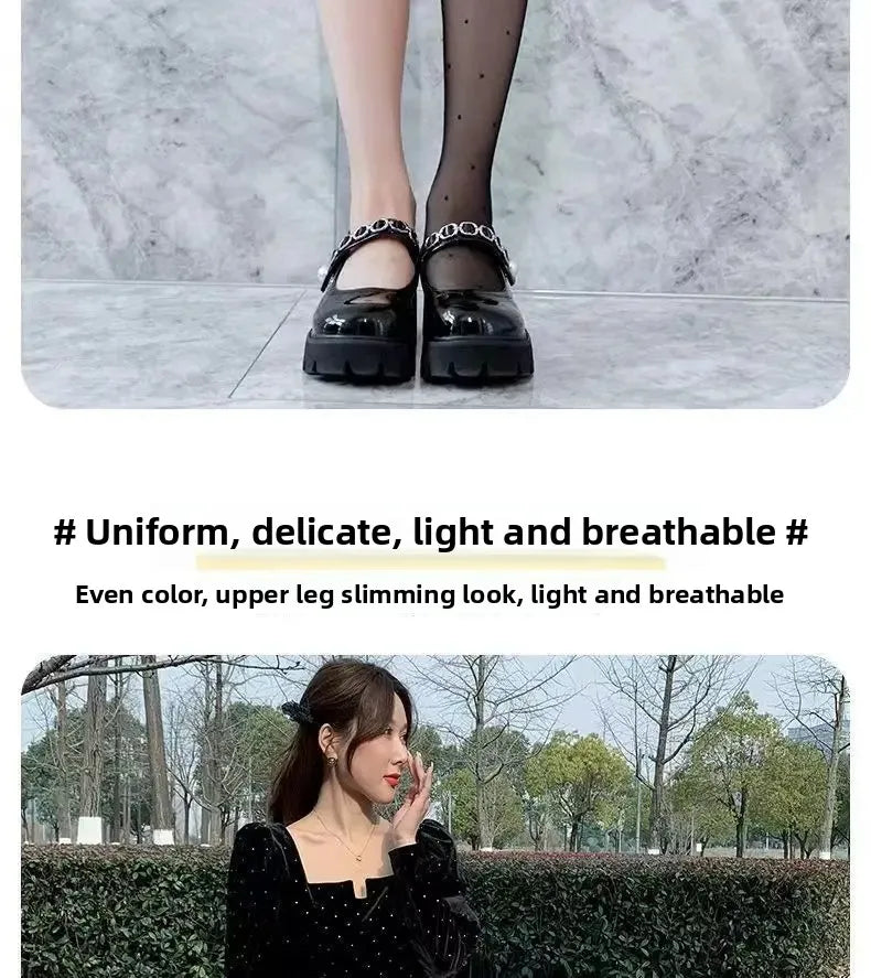 Thin Summer Black Silk Stockings Women's High Transparent Anti-Catch Wear-Resistant Polka Dot Design Comfortable Underwear.