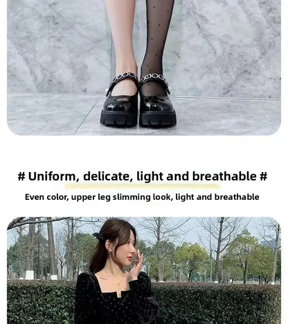 Thin Summer Black Silk Stockings Women's High Transparent Anti-Catch Wear-Resistant Polka Dot Design Comfortable Underwear.