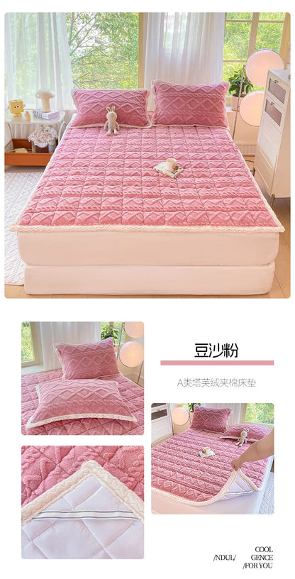 Winter Taft Velvet Mattress Topper Pad Fleece Bedspread Fold Non-slip Thin Tatami Mat Student Dormitory Bed Sheet Mattress Cover.