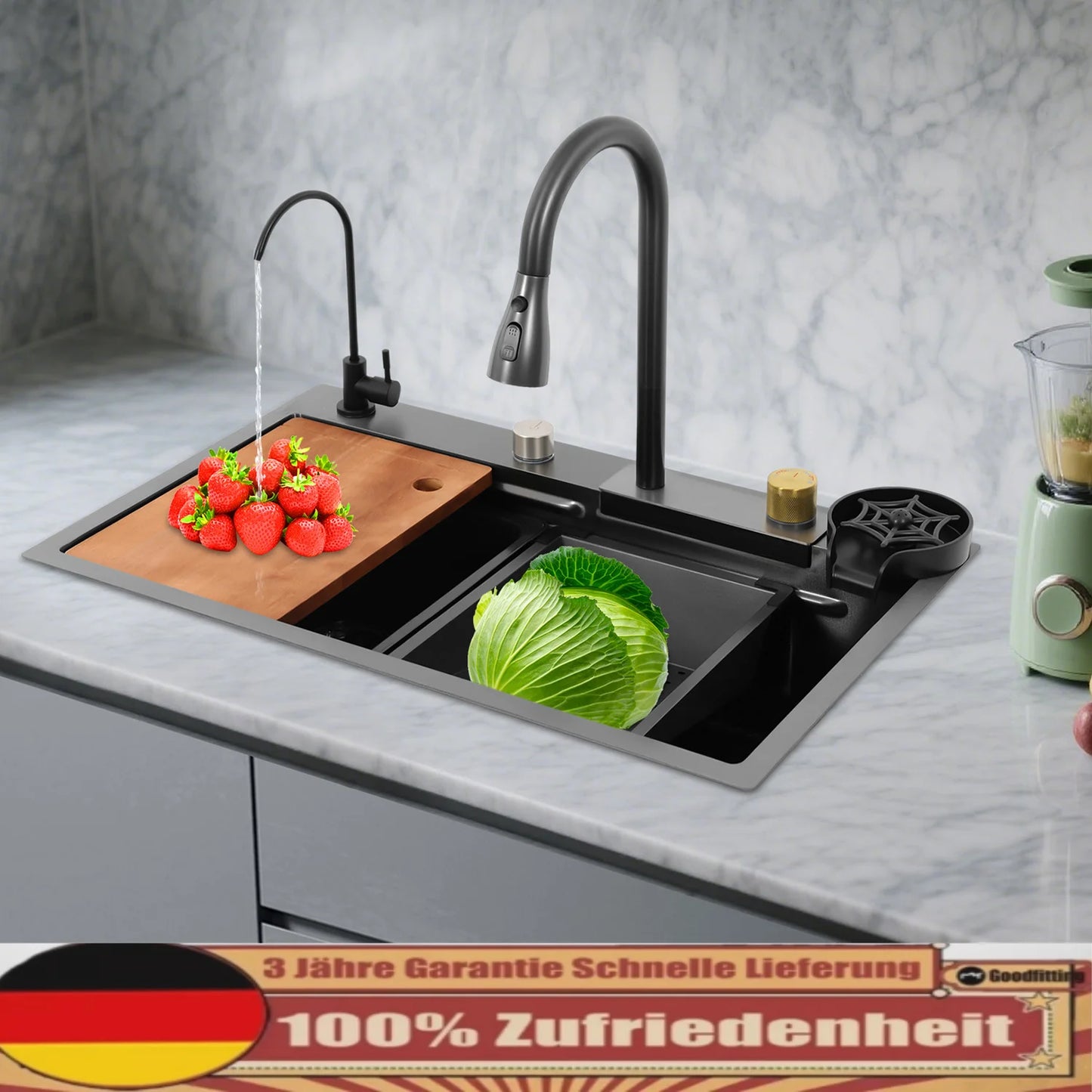 Single Bowl Kitchen Sink Waterfall Bar Sink Stainless Steel Sink with Tap Silver Rectangular