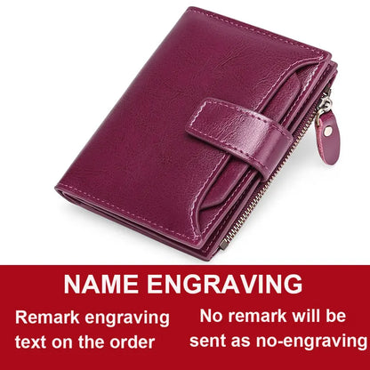 2024 New Short Women Wallets Genuine Leather Zipper Coin Pocket Women Purse Name Engraved Quality Card Holder Kpop Female Wallet