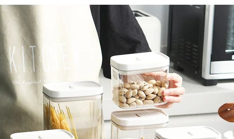 Clear Food Grade Plastic Storage Jar Airtight Seal for Kitchen Snacks Cereals Beans Kitchen Storage Organizer Kitchen Storage.