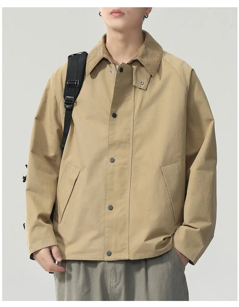 Lapel Jacket Men Spring Autumn Japanese Korean Streetwear Fashion Loose Casual Vintage Cargo Jacket Coat Outerwear.