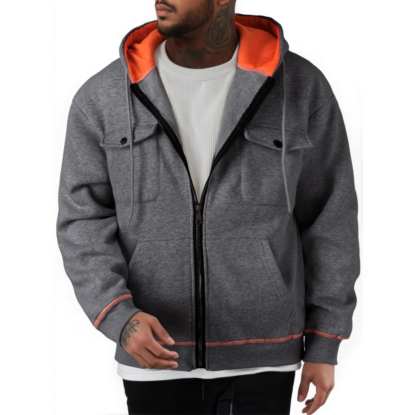 Autumn Winter Men's Fleece Warm Hooded Sweatshirt.