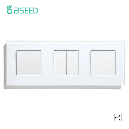 BSEED 1/2/3 Gang Wandschalter 2-Wege-Treppenlichtschalter Plus Typ-C USB-Buchse EU-Standard-Glasscheibe
