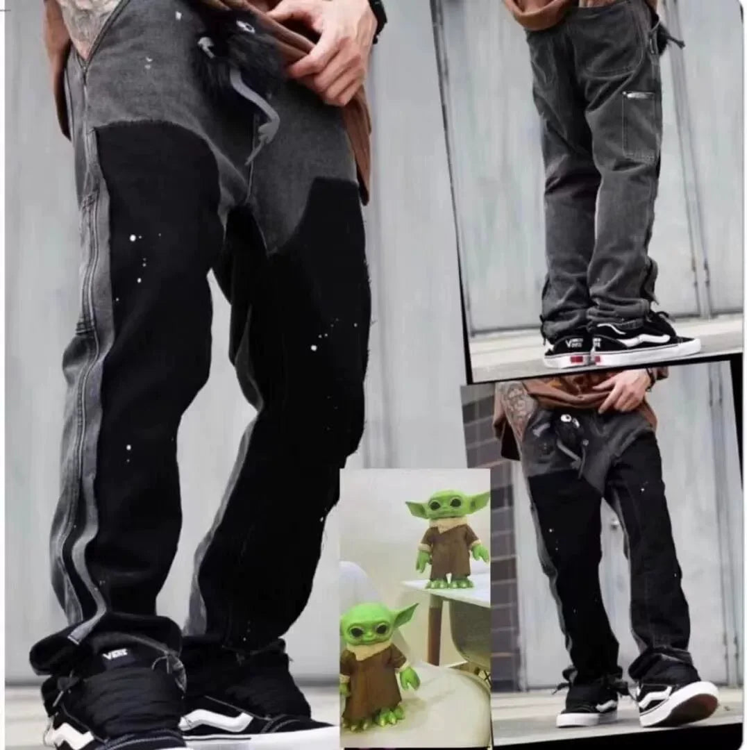 2025 Vintage Men's Jeans Distressed Vibe Bell Bottoms Clean Fit Woodworking Workwear Denim Pants For Outdoor Trade.