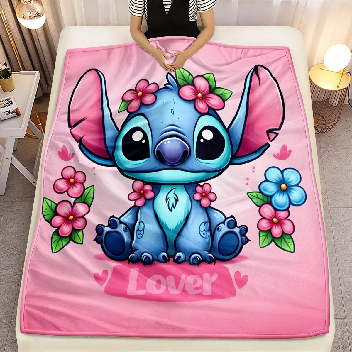 Lilo & Stitch, Stitch Printed Sofa Soft Warm Flannel Throw Blanket.Office,Camping,Picnic,Outdoors,Nap Cape,Bedroom Blankets..