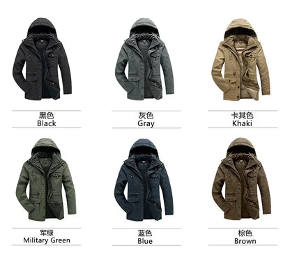 Men's Jacket WINTER USA SIZE Large SIZE Lamb Fleece JACKETS Hooded Cotton Thickened Multi Pocket Casual Mid length Coat.