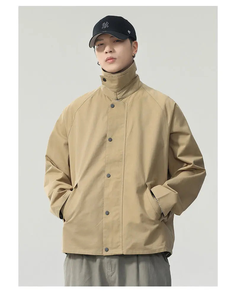 Lapel Jacket Men Spring Autumn Japanese Korean Streetwear Fashion Loose Casual Vintage Cargo Jacket Coat Outerwear.