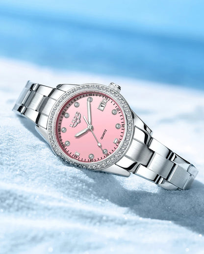 LIGE 2025 Diamond Women's Watch Fashion Elegant Quartz Wristwatches Waterproof Steel Strap Watch For Ladies Gifts Reloj Mujer