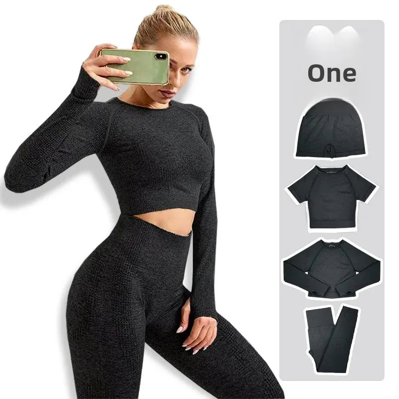 Seamless Yoga Pants Fitness Short Sleeve Quick Dry Long Pants Yoga Suit Set Sportswear Underwear Exercise Shorts AE Stock.