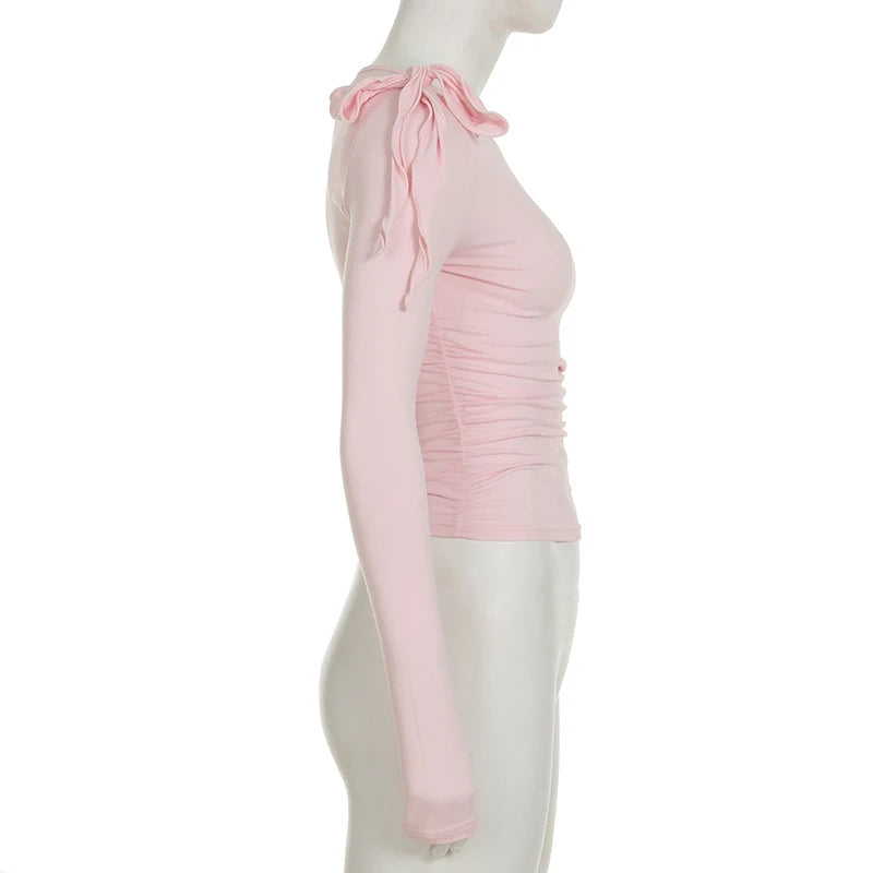 Summer Lace-Up T-Shirts Vest For Women Long Sleeve High Waist Cropped Y2k Top Pullover Female 2025 New Tank Top.