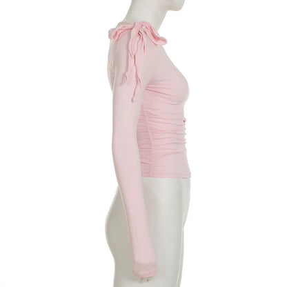 Summer Lace-Up T-Shirts Vest For Women Long Sleeve High Waist Cropped Y2k Top Pullover Female 2025 New Tank Top.