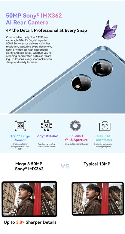 2025 Blackview MEGA 3 Tablet Android 15 Pad 12.1" 2.5K 90Hz Display 12GB 256GB 8800mAh Tablets PC 33W Fast Charging 50MP Camera