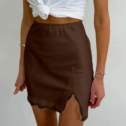 New Lace Patchwork Fashion Mini Skirt Split High Waist Sexy Black Skirt Summer Office Lady Skirt High Street Short Skirt Women