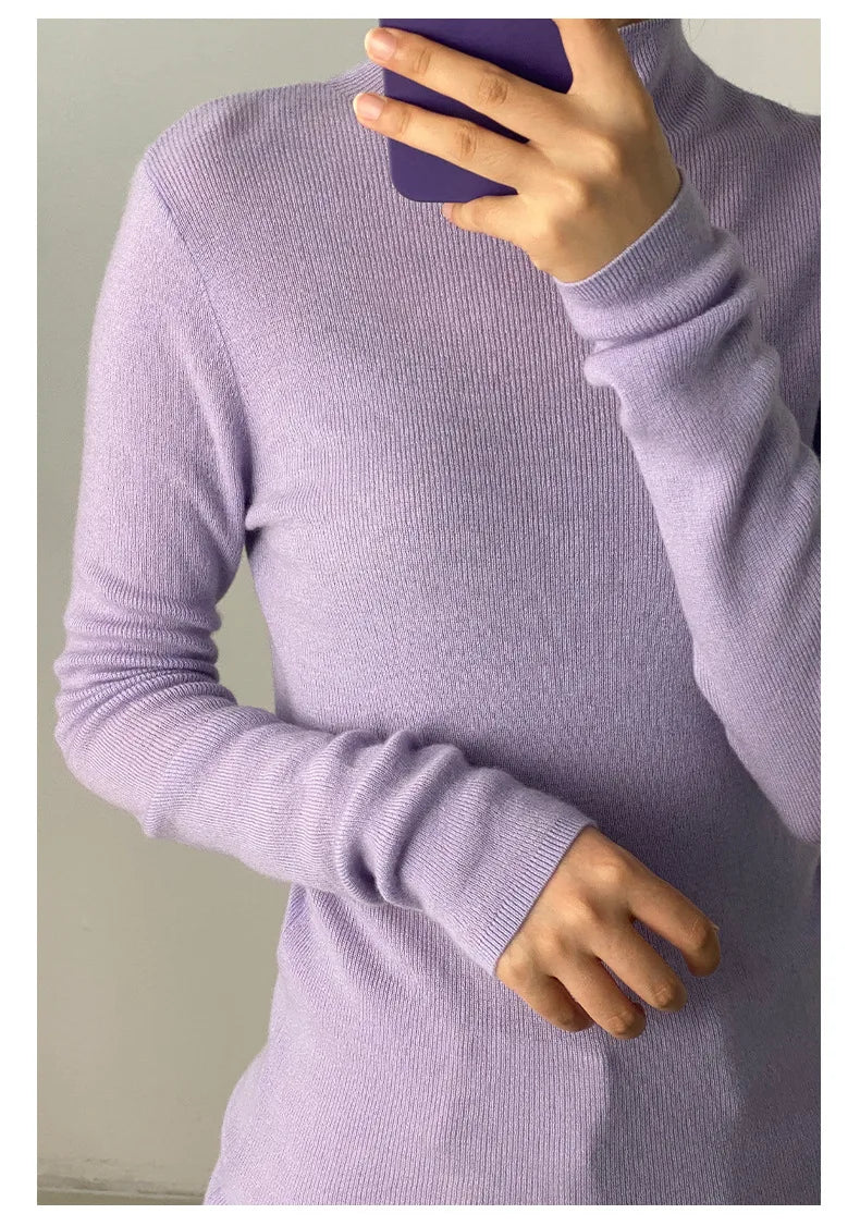 100% Ultra-fine Merino Wool Sweater Autumn and Winter Loose and Simple Semi-turtleneck Wool Bottoming Shirt Multi-color Sweater
