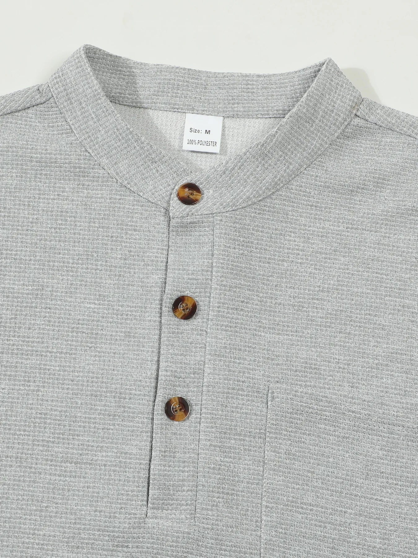 Men's Waffle Check Stand-Up Collar Semi-Casual Business Suit Two-Piece Set Button-Down Top with Comfortable Trousers.