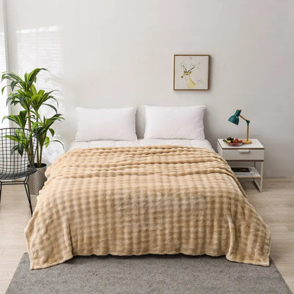 Solid Color Flannel Rabbit Fur Blanket Nap Cover Blanket Soft Sofa Blanket Coral Fleece Cover For Bedroom Manufacturer Wholesale.