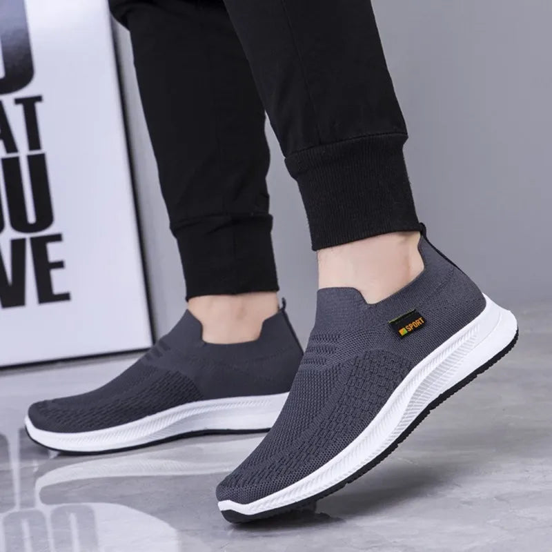 Men Walking Shoes Knit Mesh Breathable Sneakers Lightweight Sneakers Slip-on Mens Casual Shoes Fashion Comfort.