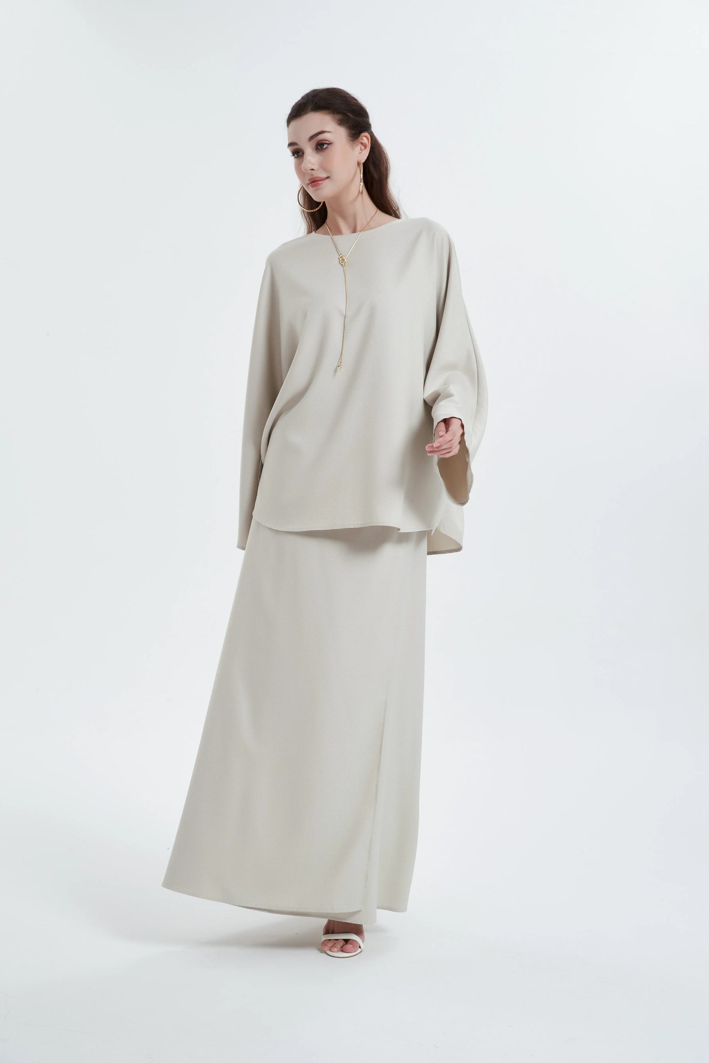 Ramadan kebaya Solid Color Simple Loose tunic with slit waist sleeve abaya Muslim Dresses.