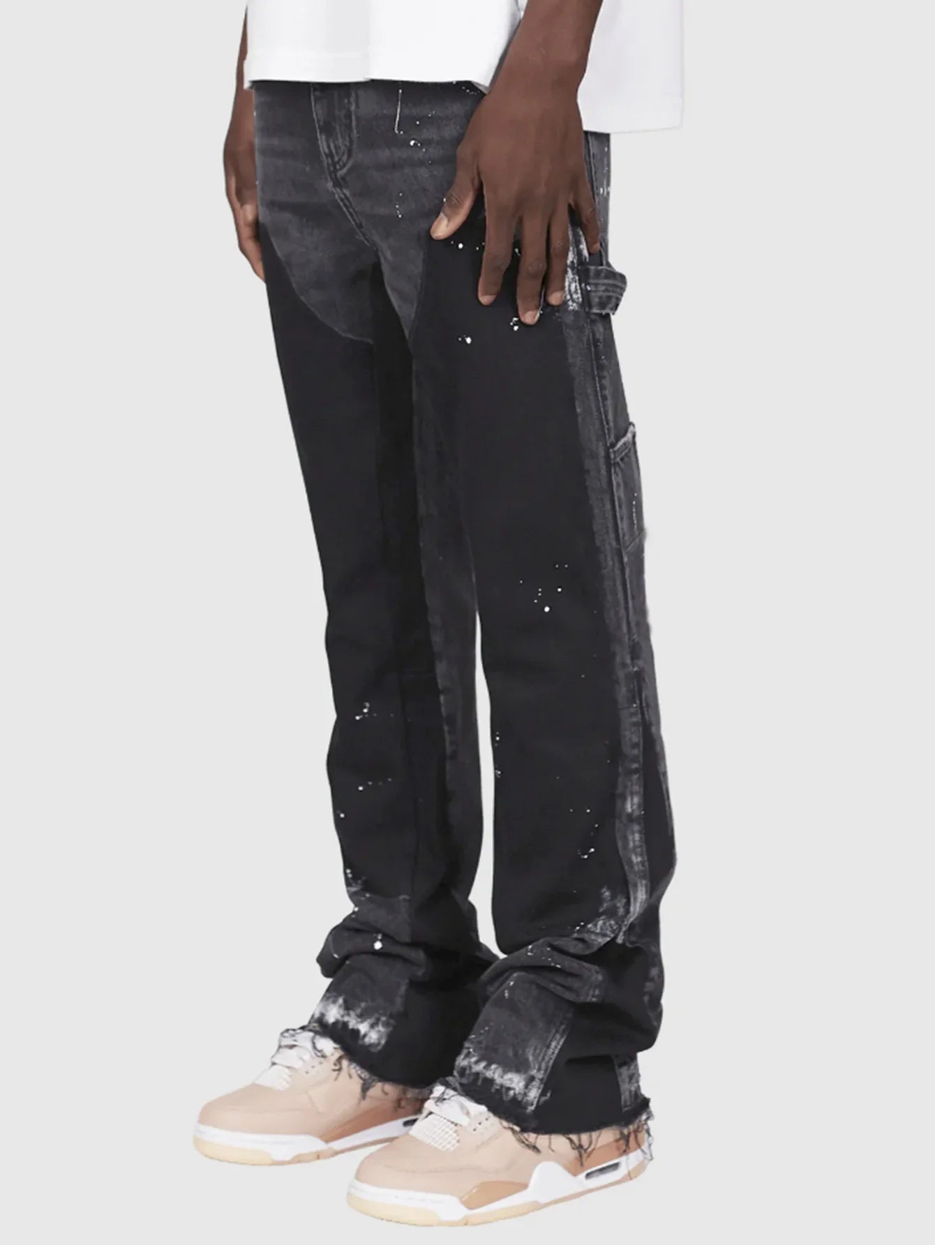 Y2k Jeans Men Painting Patch Baggy Stacked Jeans Fashion Work Wear Popular Stretch Patch Denim Stacked Flare Jeans Pants.
