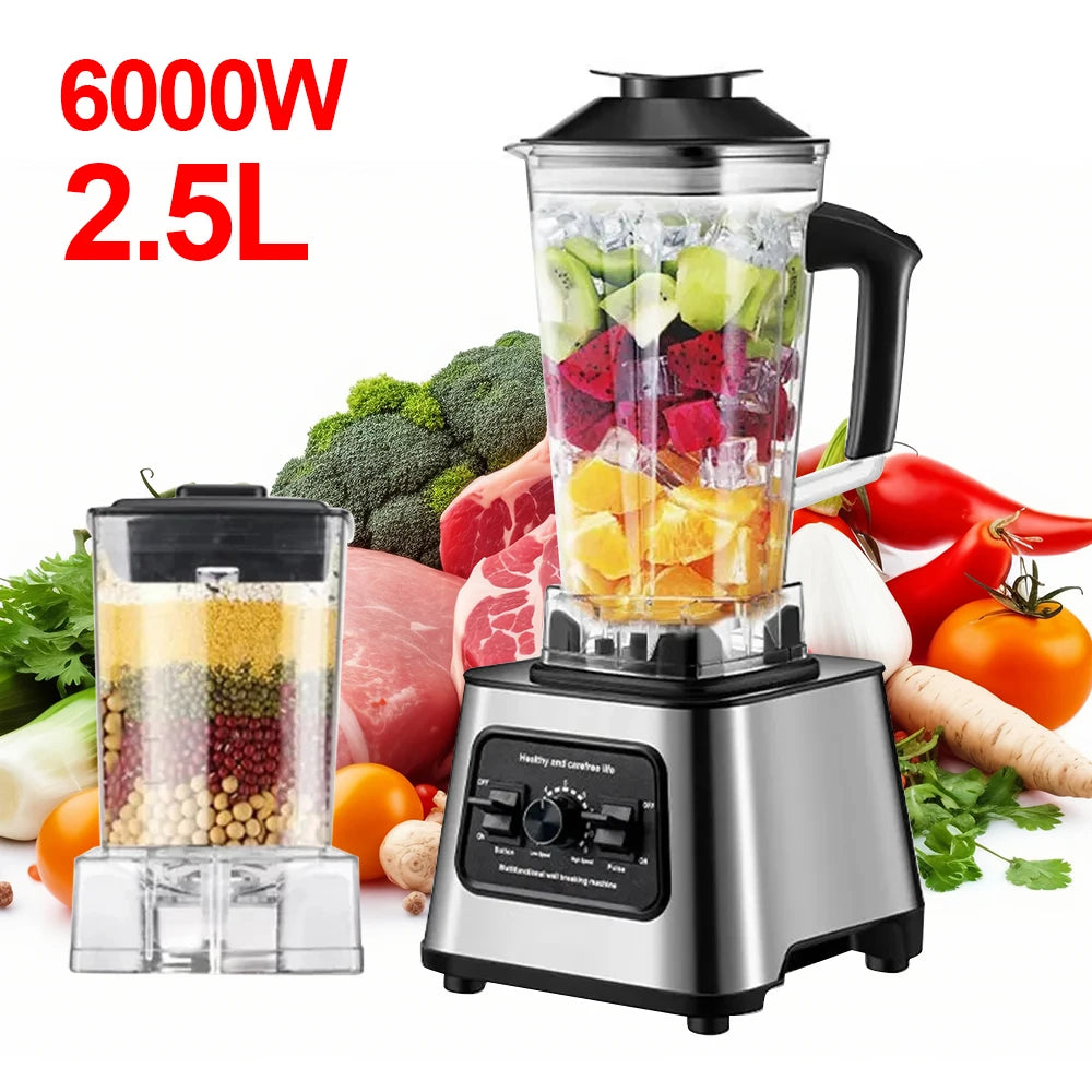 6000W Power multi-function Professional Blender 4-Blade 2-In-1 Wall Breaking Machine 2.5L Container Ice Nut Fruit mix Strong.