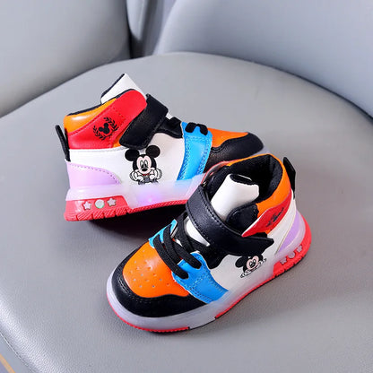 Disney Children's Sneaker Cute Minnie Mickey Cartoon Led Lighted Shoes for Kids Boys Girls Luminous Shoes Toddler Flash Lights