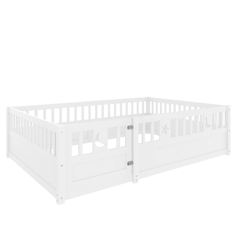 Panelbett 140 x 190 cm großes Kinderbett mit Gitter, Stern- und Monddekoration, ohne Gitter (ohne Matratze), minimalistischer Stil