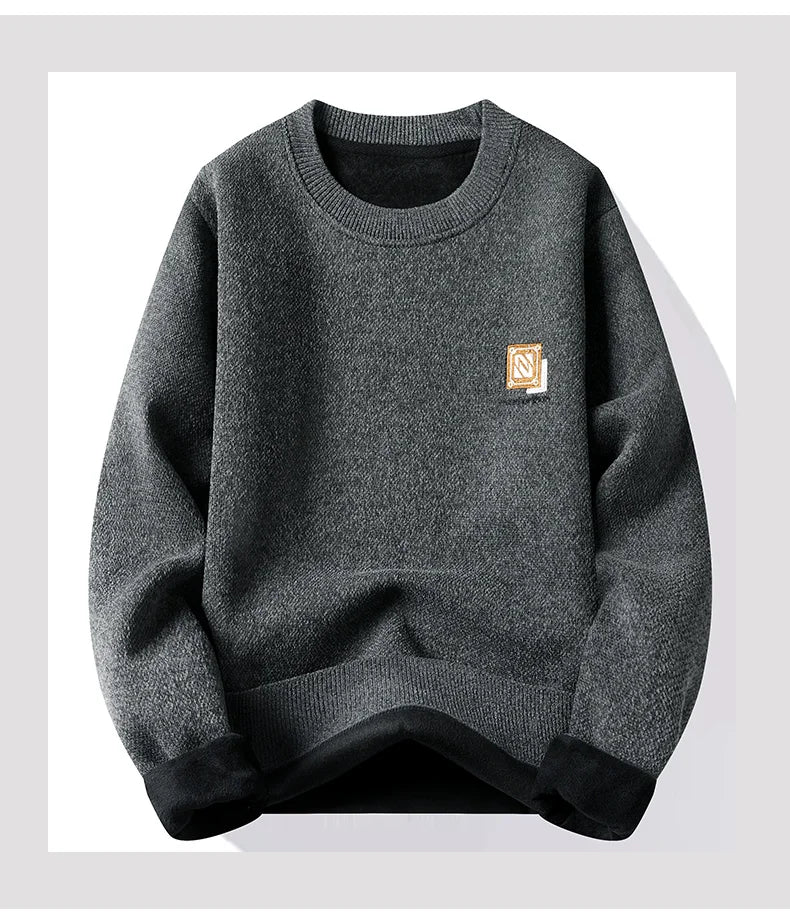 New Mens Fleece Sweater Thickened Pullover Fleece Lined Autumn Winter Crew Neck Jumpers Fashion Knitwear.