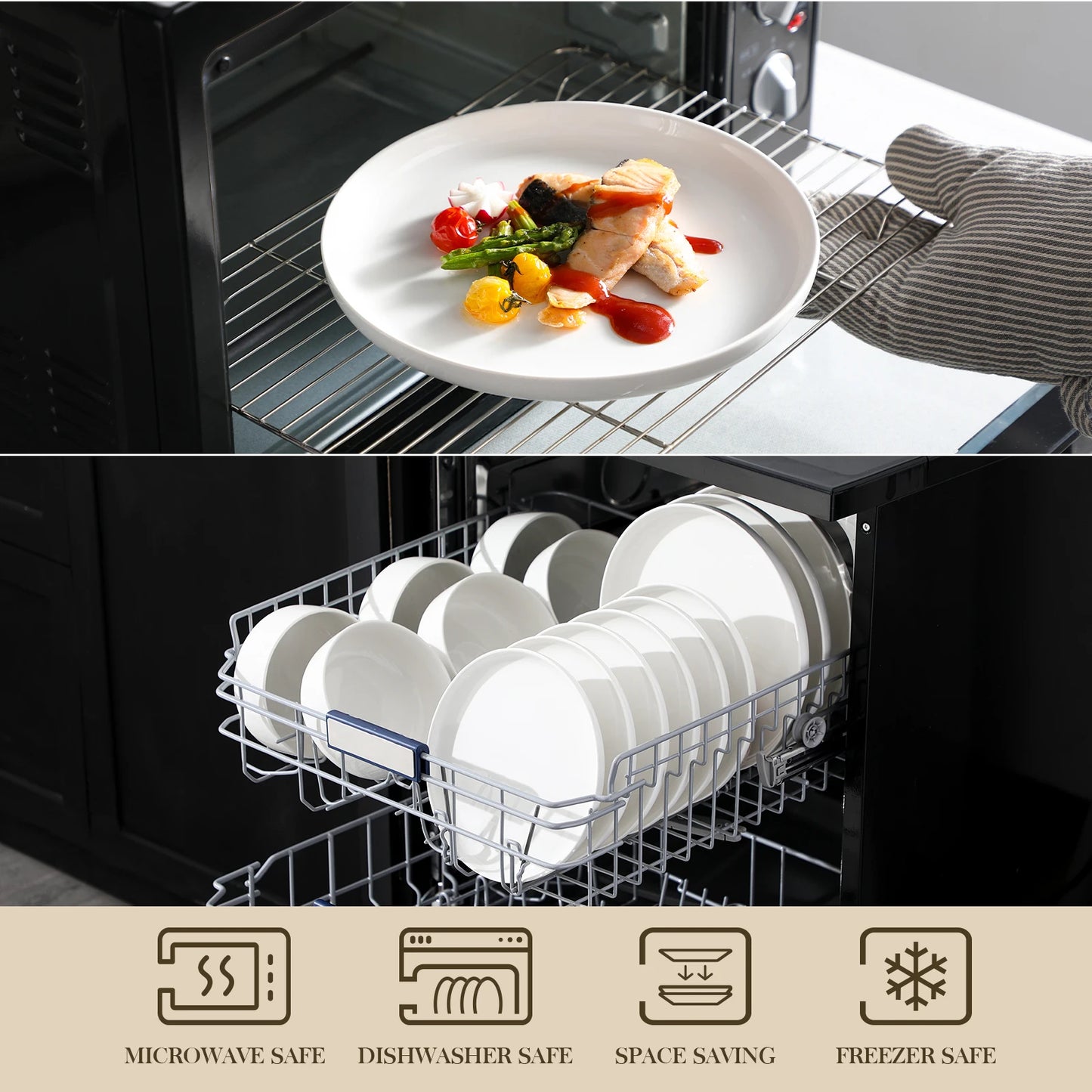 MALACASA 18/36-Piece Ceramic Plate Porcelain Dinnerware Set with 6/12 Pcs Dinner/Dessert Plates,Bowl Tableware Set for 6/12.