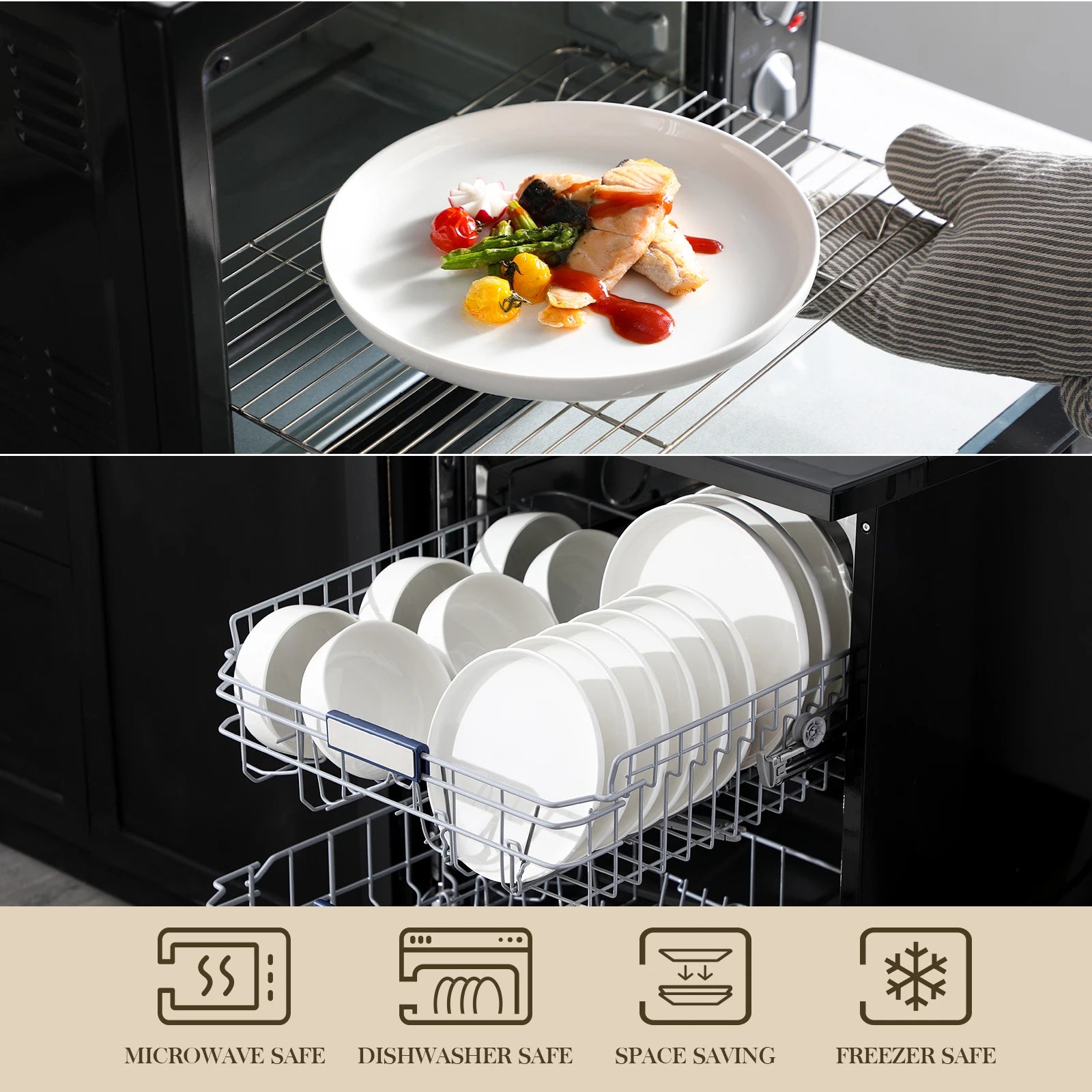 MALACASA 18/36-Piece Ceramic Plate Porcelain Dinnerware Set with 6/12 Pcs Dinner/Dessert Plates,Bowl Tableware Set for 6/12.