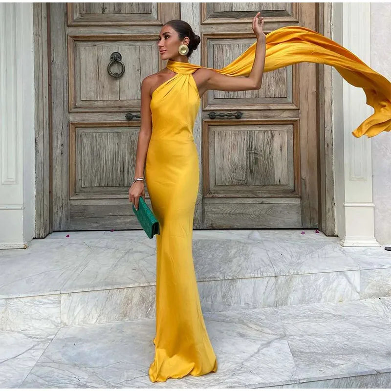 Elegante Feste Band Frauen Halfter Kleid Off Schulter Ärmellose Backless Dünne Weibliche Maxi Kleider 2025, Sommer Neue Chic Dame Robe
