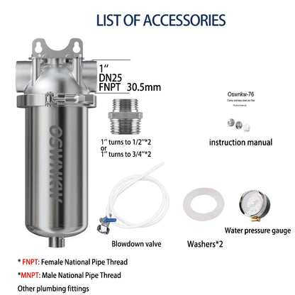 Whole house sediment filter  water filter system 40μm 316 stainless steel mesh.