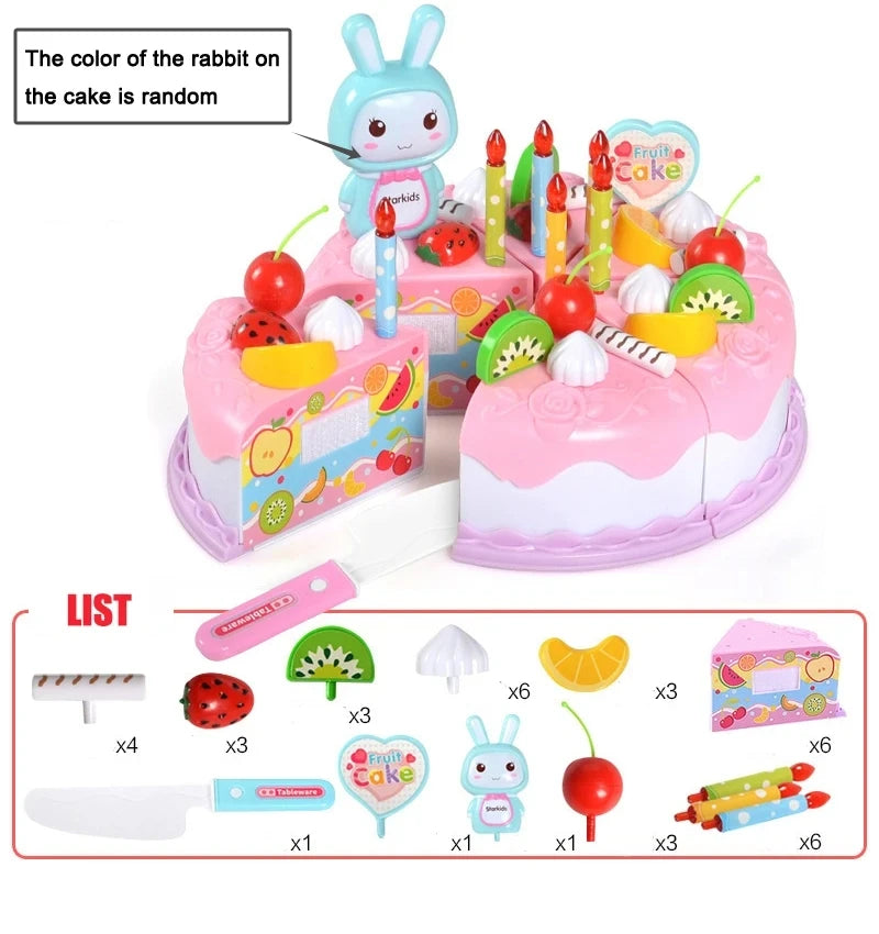 Kids Toy Simulation DIY Birthday Cake Model Kitchen Pretend Play House Cutting Fruit Food Toy for Toddler Children Gift Boy Girl.