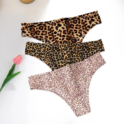 WarmSteps 3Pcs/Set Sexy Leopard Thongs Women's Panties Thongs 2024 New Female Underwear Seamless Printed Panties Ice Silk Briefs