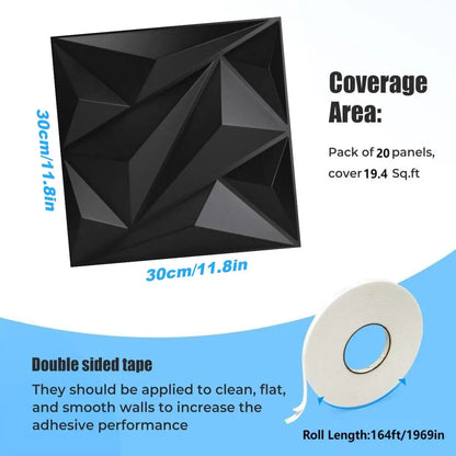 12/20/30pcs 3D pvc wall panels for indoor wall decoration, for living room hall bedroom hotel office,including tape