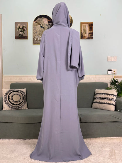 Muslim Abaya Ramadan 2025 For Women Pure Cotton Loose Prayer Femme Robe Elastic Cuffs African Dress With Connected Hijabs Scarf