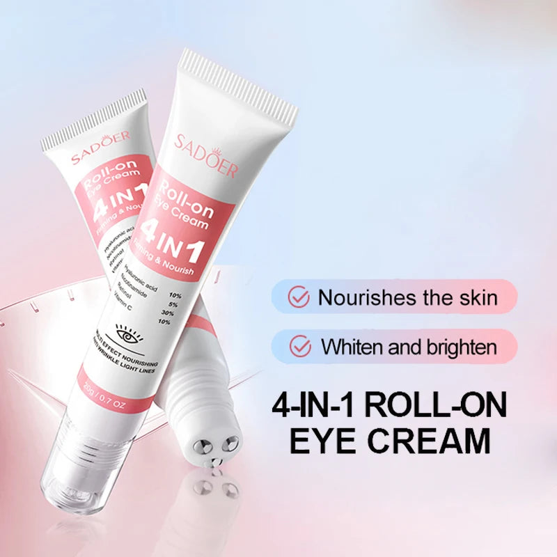 SADOER 4in1 Roll-on Moisturizing Eye Cream Anti Dark Circles Eyes Bags Firming Moisturizing Eye Serum Skin Care for Beauty Eyes.