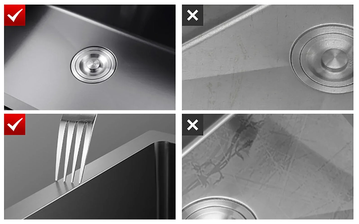 Stainless Steel Sink Kitchen Single Bowl Sink 50 x 45 cm Matte Black with Pipe & Soap Dispenser