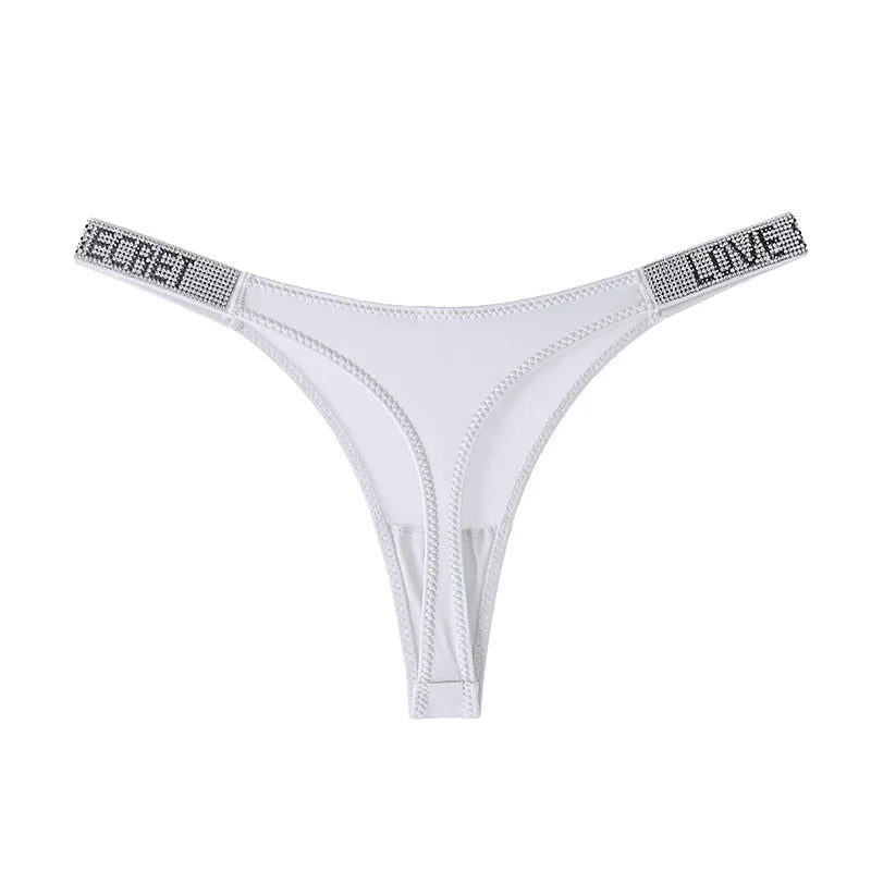 Low Waist Sexy Panties Women Thongs Rhinestones Letter Diamonds G-string Sports Thong Shorts Briefs T-back Fitness S-XL.