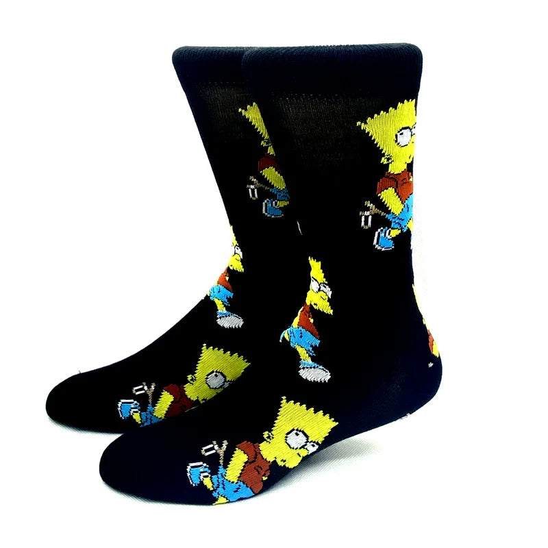 New 1 Pair The Simpsons Harajuku Women Men Socks Cartoon Personality Skateboard Socks Anime Middle Tube Cotton Unisex Socks