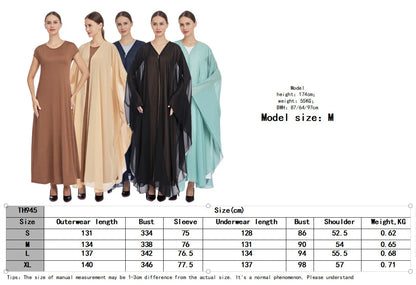 Ramadan Muslim Sets for Women Chiffon Kimono Jalabiya Long Dress Dubai Abaya Turkey Kaftan Eid Kebaya Caftan Marocain Femme Robe.