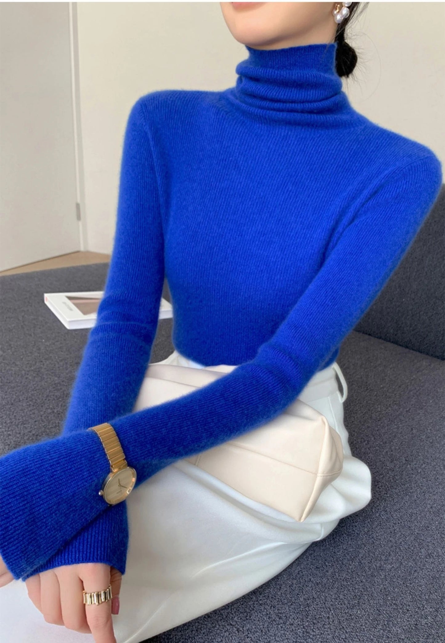 2025 herbst Winter Rollkragen Warme Jumper Lässig Feste Dünne Strickjacke Frauen Langarm Gestrickte Pullover Einfache Basis Schicht Top