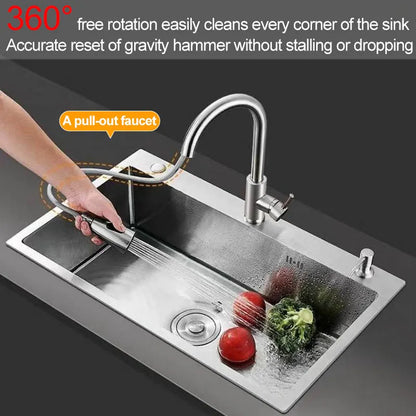 Thickened 304 Stainless Steel Single Sink Kitchen Sink Undermount Dishwashing Trough for Home Improvement